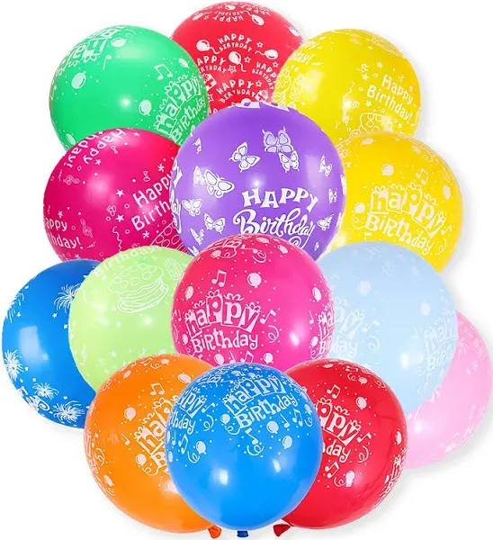 100 Pcs 12 Inch Printed Happy Birthday Colorful Latex Balloons