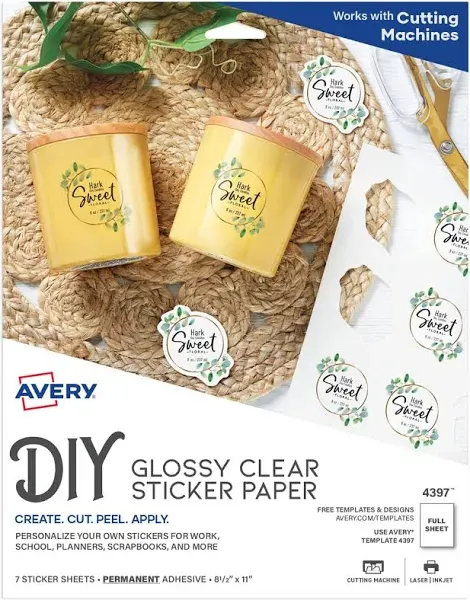 2- Pkgs Avery® #4397 Clear Sticker Paper (permanent, inkjet/laser)