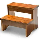 Wooden Two Step Stool - Heavy Duty 2 Step Stool for Adult and Kids - Holds Up to 300lb for Kichen/Bathroom/Bedside Step Stool (Acacia)