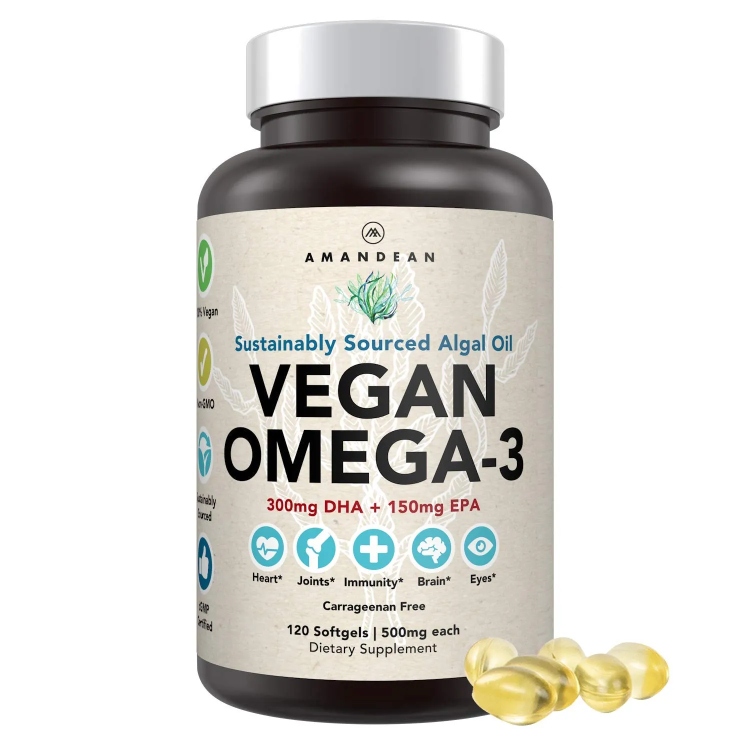 Premium Vegan Omega-3 Supplement. Fish Oil Alternative! Plant Based DHA & EPA Algae Oil