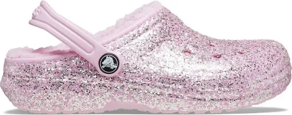 Crocs Kids Classic Lined Glitter Clogs for Toddlers - Roomy Fit - Fuzz Lining - 