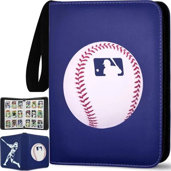 Baseball Card Binder 50 Sleeves Large Baseball Binder 3 Ring 900 Pockets Blue