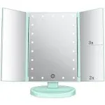 Tri-Foldable LED Lighted Vanity Makeup Mirror on Stand, Magnified, Touch Screen