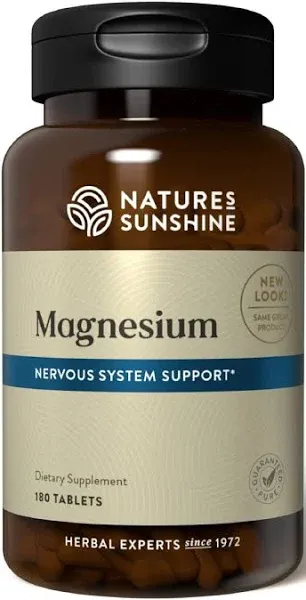 Nature's Sunshine Magnesium, 250 mg, 180 Tablets | Supports Both The Nervous and Structural Systems by Helping Muscles Relax and Maximize Energy Production