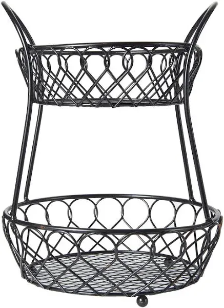 Gourmet Basics by Mikasa Loop and Lattice Wire Basket, Antique Black