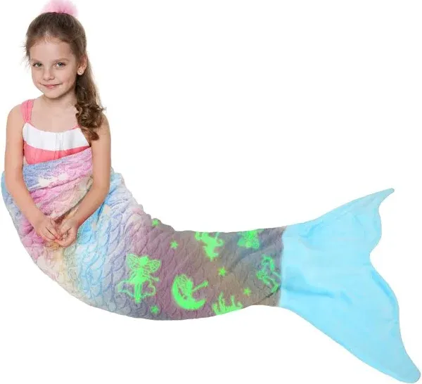 Catalonia Kids Mermaid Tail with Sleep Mask, Super Soft Plush Flannel Sleeping Snuggle Blanket for Girls, Fish Scale Pattern, Gift Idea