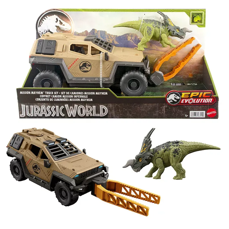 Mattel Jurassic World Truck & Dinosaur Action Figure Toy with Flipping Feature