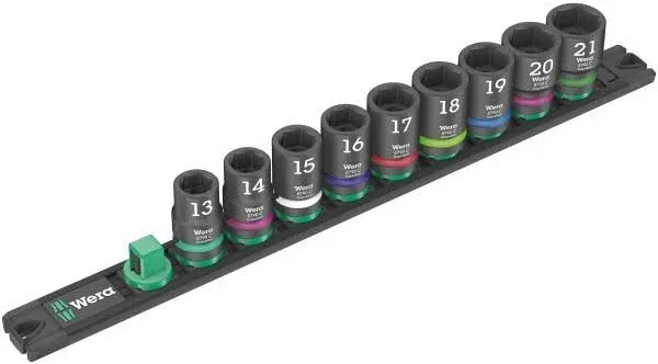 Wera 005490, Magnetic socket rail C Impaktor 1 socket set, 1/2" drive, 9 pieces