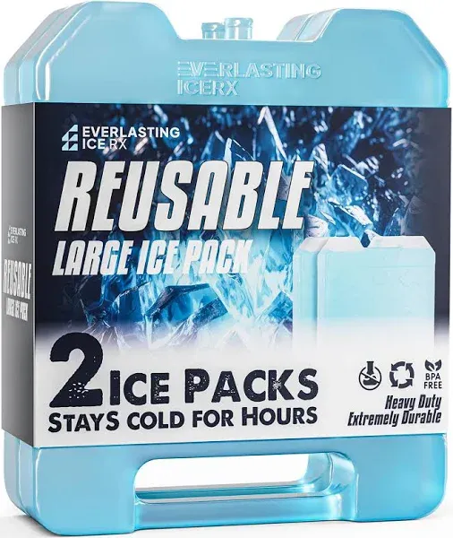 Everlasting Ice RX Large Reusable Ice Packs for Cooler with Handle (4 Pack) Long Lasting Coolness, BPA Free, Freezer Packs for Extended Cooling | Cooler Ice Packs for Camping, Fishing, Hiking, Beach