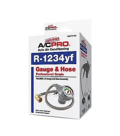 InterDynamics Certified AC Pro Car Air Conditioner R1234YF Refrigerant Gauge and Hose, Reusable AC Recharge Kit, 72 in