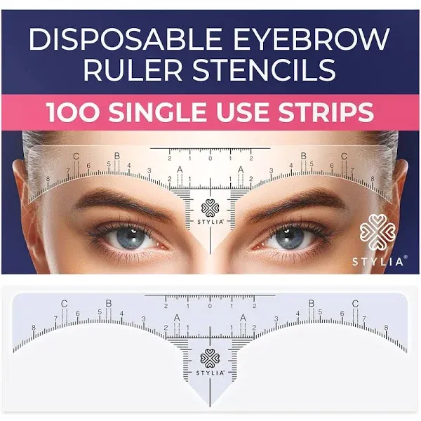 Disposable Eyebrow Ruler Stencils - Transparent Mapping Stickers for Microblading, Henna, Brow Extensions, Permanent Makeup - Peel & Stick Measuring Shaper Tool for All Face Shapes - 100-Pack