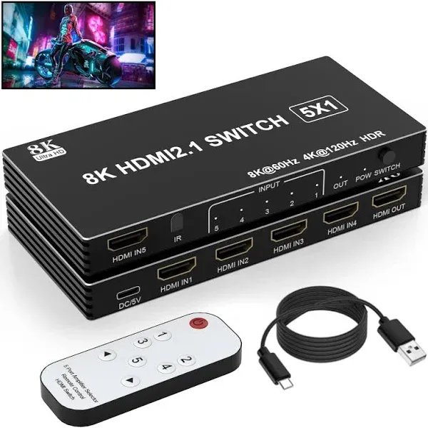 HDMI Switch 5 in 1 Out 5 Port IR Remote