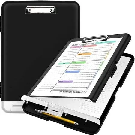  Clipboard with Storage, High Capacity Nursing Clipboards with Pen A - Black