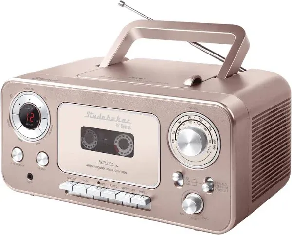 Studebaker Portable Stereo CD Player with Bluetooth, AM/FM Stereo Radio and Cassette Player/Recorder