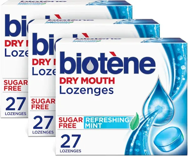 Biotene Dry Mouth Lozenges for Fresh Breath Refreshing Mint 27 Count (Pack of 3)