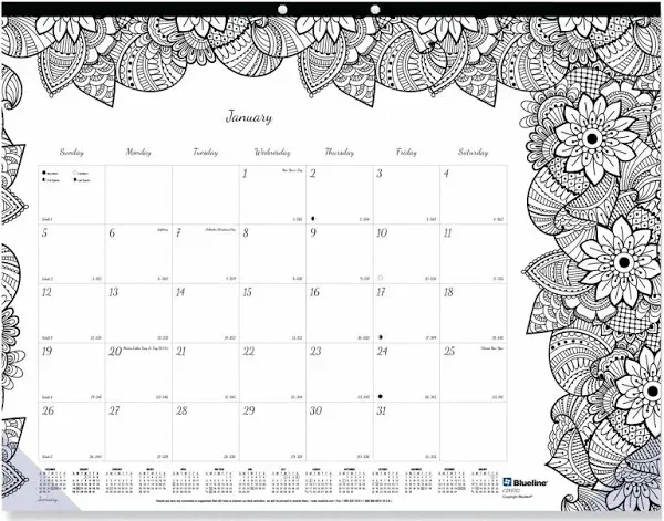 Blueline Doodle Plan Monthly Desk Pad Coloring Calendar