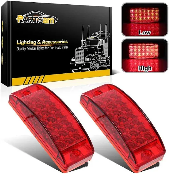 Partsam 2Pcs Red 6" LED Rectangle Side Marker and Clearance Trailer Lights 21 Diodes with Reflectors Waterproof 12V Sealed 6x2 Rectangular Led Stop Turn Tail Brake Lights Dual Mode Surface Mount