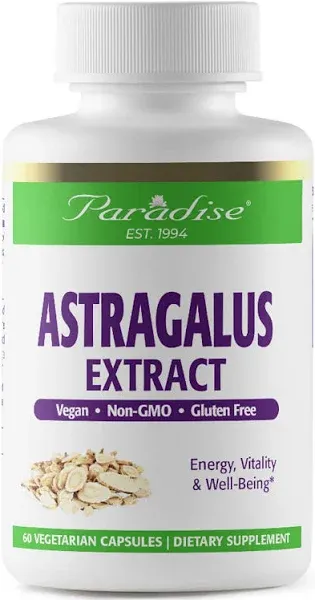 Paradise Herbs - Astragalus - Supports Energy + Vitality + Digestion + Supports Immunity + Helps Boost Metabolism + Helps Tone The Entire Body - 60 Count