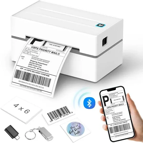 Bluetooth Thermal Shipping Label Printer, Wireless 4x6 Shipping Label Sticker Printer for Small Business and Office, Compatible with Android&iOS Windows, Used for Amazon, Shopify, Etsy USPS