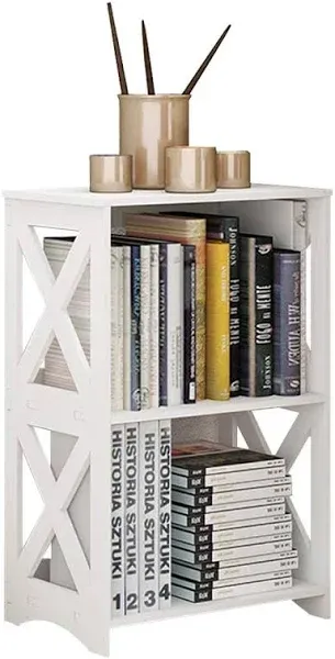 RIIPOO End Bedside Table 3 Tier - Perfect for Small Spaces, Living Rooms, Offices & dorms | Compact Bathroom Nightstand Shelf - White