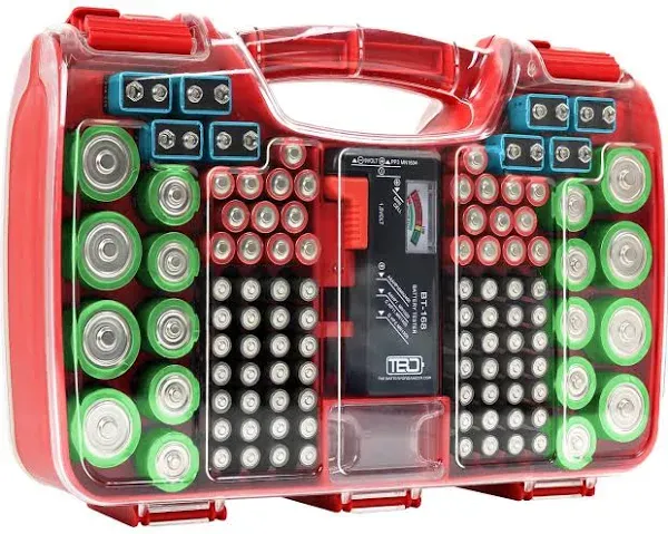 The Battery Organizer Storage Case with Hinged Clear Cover and Removable Battery Tester