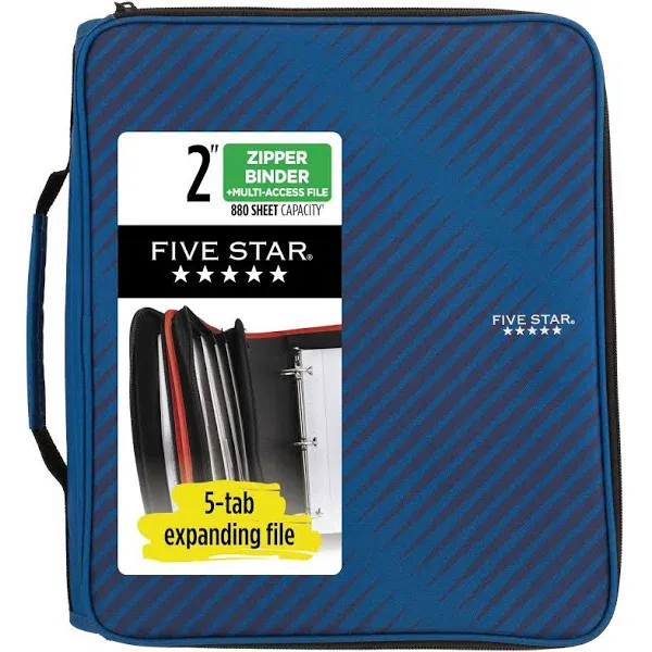 Five Star® Zipper Binder, 3 Rings, 2" Capacity, 11 x 8.5, Black/Gray Zebra Print Design (ACC72536EA)