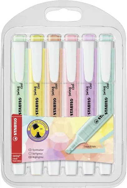 Stabilo Swing Cool Pastel Highlighter Marker Pens - 1-4mm - Set of 6 Colours