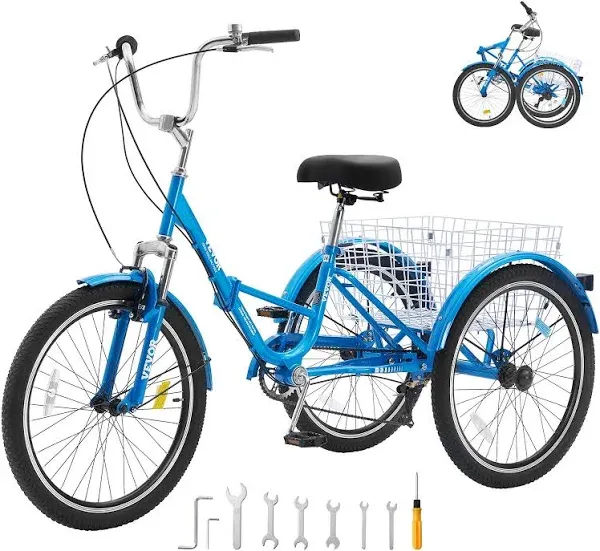 VEVOR Folding Adult Tricycle,Adult Folding Trikes, 3 Wheel Cruiser Bike with Large Basket & Adjustable Seat, Shopping Picnic Foldable Tricycles for Women, Men, Seniors