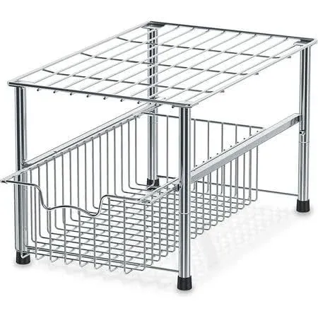  Metal Stackable Storage Rack, 16.75 in L x 10.8 in W x 10.25 in H Chrome