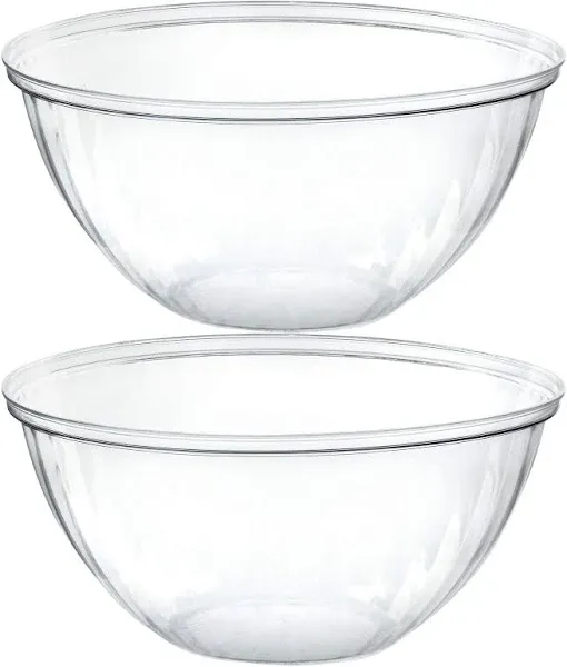 PLASTICPRO Disposable Round Crystal Clear Serving Bowls, Party Snack or Salad Bowl, Plastic Clear Chip Bowls, Party Snack Bowls, Candy Dish, Salad (4, 48 OUNCE)