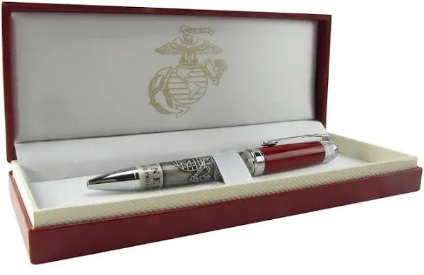 United States Marine Corps Heavy Metal Red Ball Point Pen and Gift Box by TreasureGurus, LLC