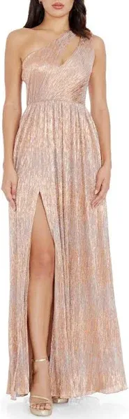 Dress the population new with tags me pale gold one shoulder evening gown small