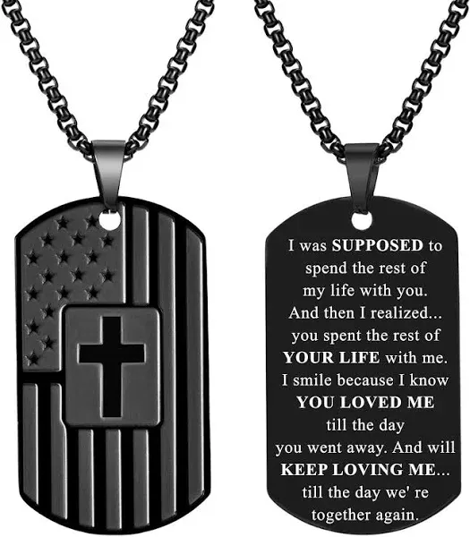 Dog Tag Cross Necklace for Men Boys Christian Baptism Religious Catholic Firs...