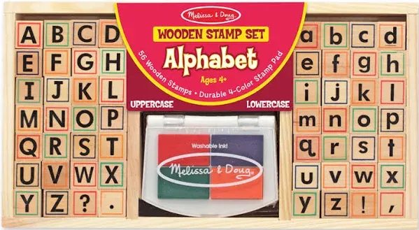 NEW Melissa &amp; Doug Wooden Alphabet Stamp Set 56 Stamps With Upper &amp; Lower Case