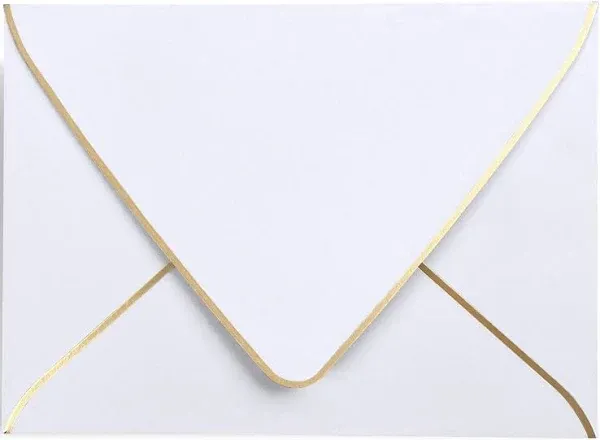 A7 White Envelopes 5 x 7 With Gold Border,- 50 Pack,For 5x7 Cards| Quick Self...