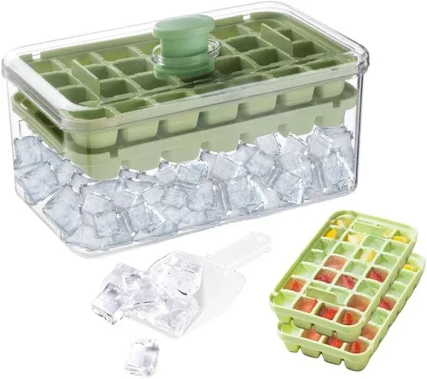 Ice Cube Trays with Lid and Bin,56 Pcs for Freezer,Ice Mold, Molds Scoop,with 2