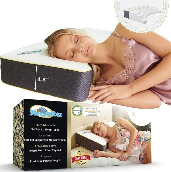 Back and Side Sleeper Pillow for Neck and Shoulder Pain Cervical Neck Pillow with 3 Layers of Memory Foam Side Sleeping Pillow with Washable Tencel Cover