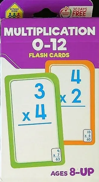 School Zone - Multiplication 0-12 Flash Cards - Ages 8+, 3rd Grade, 4th Grade, Elementary Math, Multiplication Facts, Common Core, and More