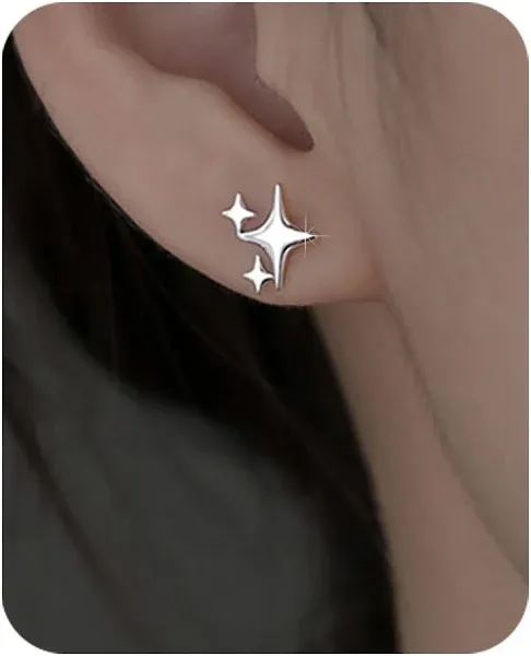 PANSHI Sterling Silver Post Earrings Star Stud Earrings for Women Teen Trendy Hypoallergenic Small Post Pierced Studs Earrings Jewelry Gifts