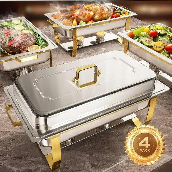 Buffet 4 pack, 8QT Stainless Steel Chafing Dish Buffet Set Chafers and Buffet Warmers Sets