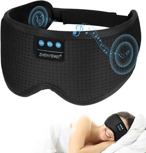 Zhenyemei White Noise Sleep Mask with Sleep Headphones for Men Women