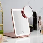 LED Foldable Travel Makeup Mirror - 5X7 Inches 3 Colors Light Modes USB Recharge