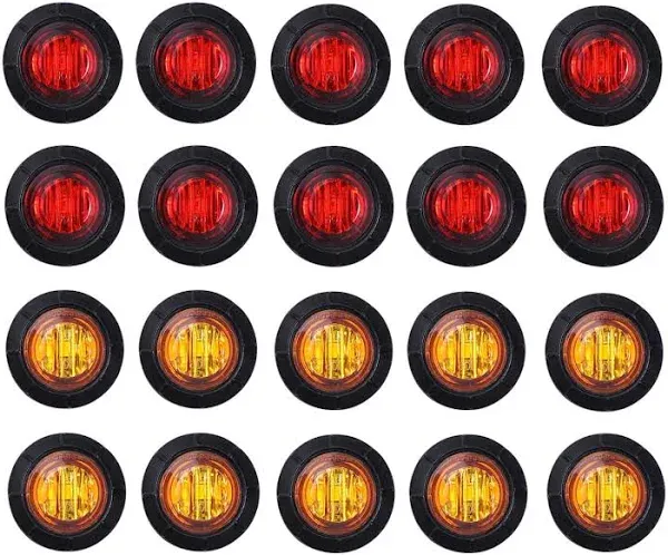 TMH 3/4" Inch Mount 10 Pcs Amber & 10 Pcs Red LED Clearance Markers