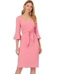 Adrianna Papell Stretch Square Neck 34 Bell Sleeve Tie Front Dress - 4