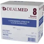 Dealmed 4" Non-Sterile Conforming Stretch Gauze Bandages, 4.1 Yards Latex Free Stretched Dressing Wrap, Medical Non-Adherent Wound Care Mesh Bandages (Case of 96 Rolls)