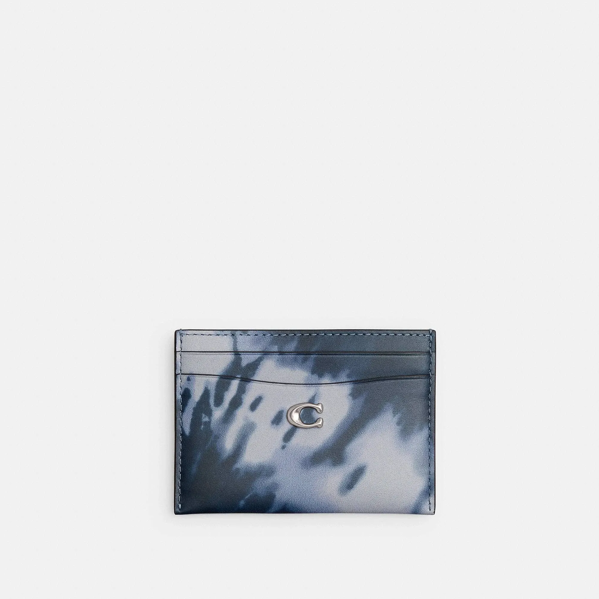 Coach Essential Card Case with Tie Dye Print - Silver/Midnight Navy