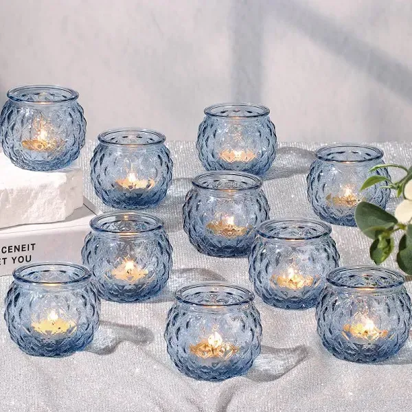 DARJEN Blue Votive Candle Holders Set of 24- Round Glass