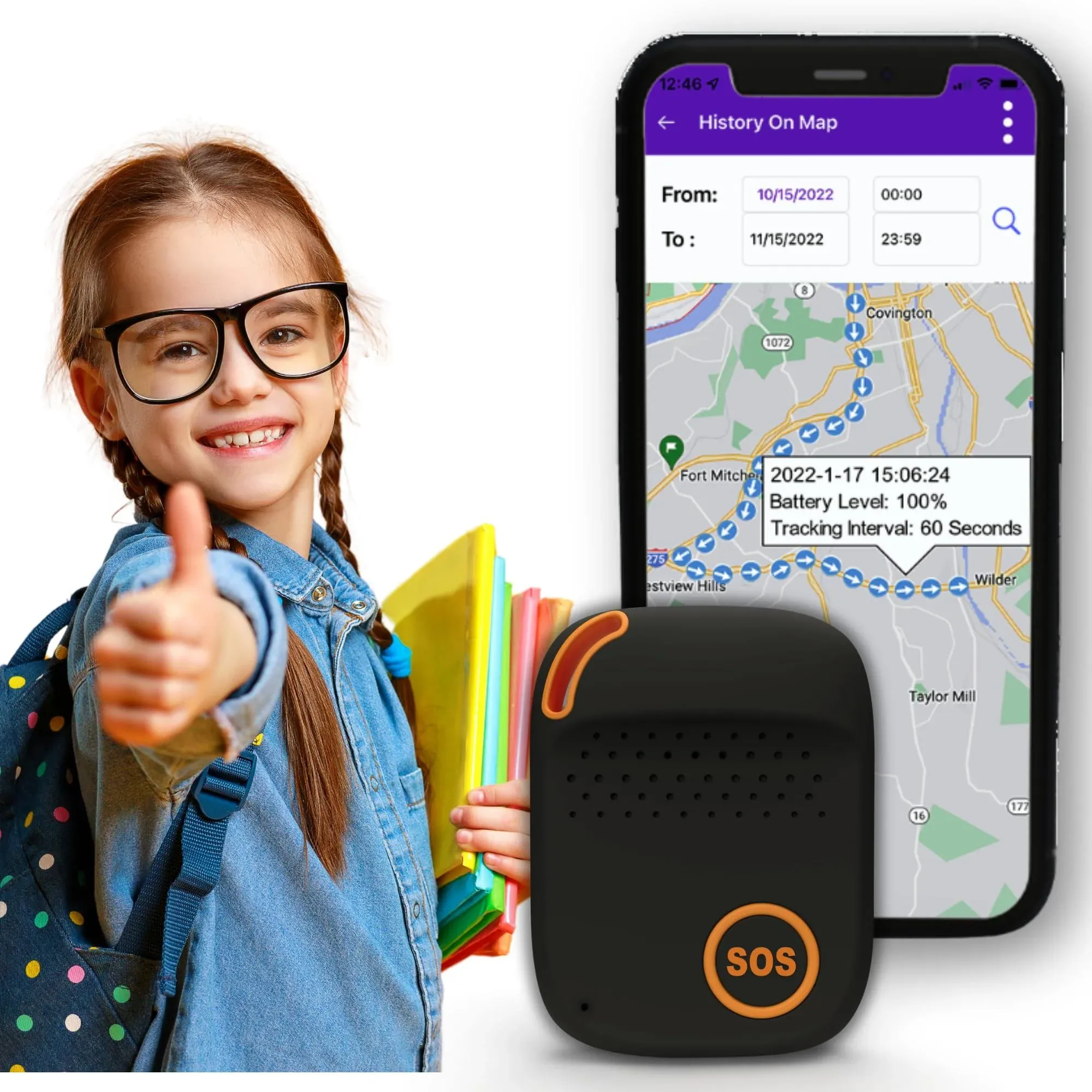 Seculife Seculife Kids GPS Tracker Realtime Tracking for Kids Ages 6 SOS Button 2Way Speakerphone Safety Device for Kids