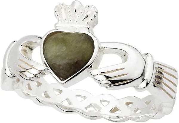 Silver Connemara Marble Claddagh Ring