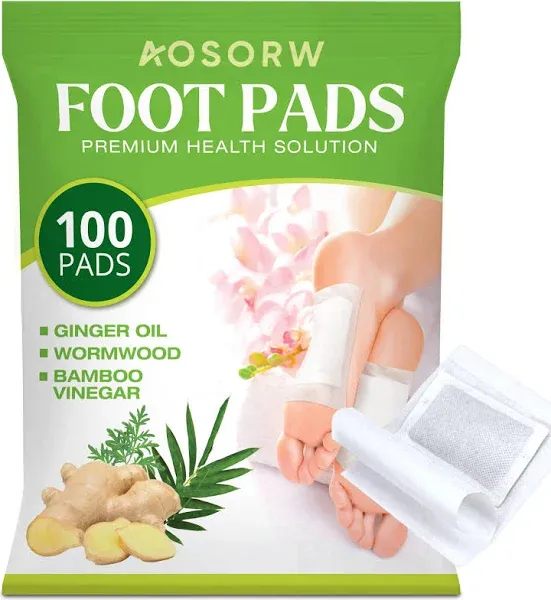 AOSORW 100 Pack Foot Pads, Ginger Oil Bamboo Charcoal Foot Pads, Foot Care Patch